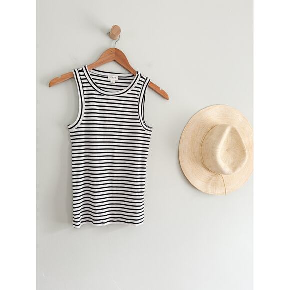 J Crew Factory | NWT | Striped ribbed tank top White Black | Sz S - Picture 2 of 7